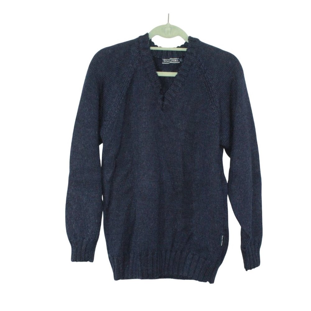 Woolovers Men's Navy Blue British Wool Knit V-Neck Sweater Size Large Preppy